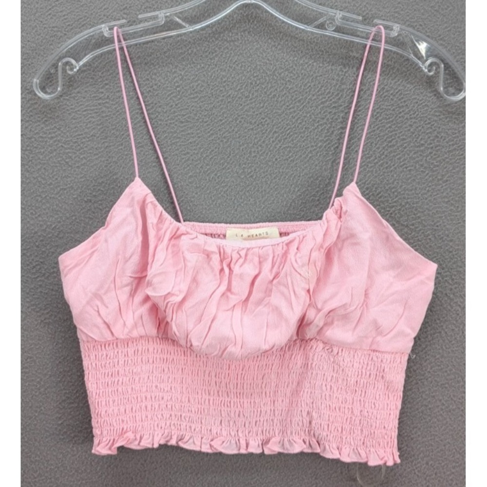 PACSUN Slip Camisole Cropped Top Womens Size M Smocked Bodice Milkmaid Pink NWT - Picture 4 of 10